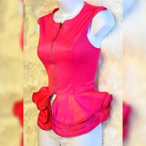 Bright Pink Peplum Top with Zipper Detail